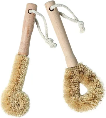 Produktbild von 2 Stück Topf Und Pfannenbürste Aus Naturborsten Holzgriff Scheuerbürste Für Geschirr Flaschen Küchenreinigung Kratzfreie Spülbürste