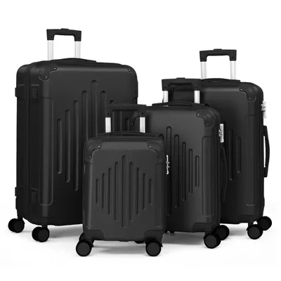 Immagine prodotto di FCH valigie a guscio duro set di valigie da viaggio set di valigie trolley 4 pezzi.ABS, set di valigie trolley S-M-L-XL, nero