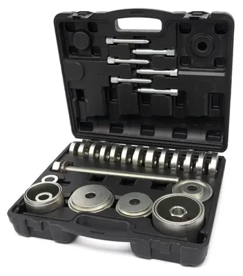 Immagine prodotto di Set di attrezzi per cuscinetti ruota, strumento estrattore di mozzi ruota, cuscinetti sferici, utensili per unità cuscinetto mozzo, kit di smontaggio per VW per Audi, Opel, Fiat, BMW, Ford, 31 pezzi Hbm