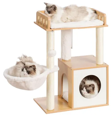 Immagine prodotto di Kratzbaum in legno, dimensioni 30 x 50 cm, con piattaforma e cesta per gatti, adatto a gatti di piccola e media taglia