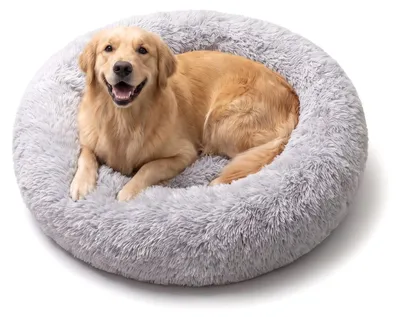 Produktbild von Pebble Donut Hundebett 80 x 80 cm – flauschiges Hundekörbchen mit orthopädischen Memory-Schaum-Flocken, waschbar, abnehmbarer Bezug, Hellgrau (XL)