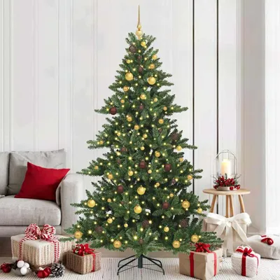 Image de Arbre de Noël artificiel pliable, vert, 210 cm, en PVC et en acier