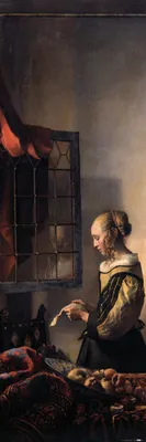 Produktbild von Johannes Vermeer Kunstdruck Bild - Brieflesendes Mädchen Am Offenen Fenster, 1657-1659 (91 x 30 cm)