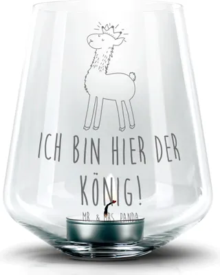 Produktbild von Mr. & Mrs. Panda Laterne Lama König - Transparent - Geschenk, Lamas, Abi, Windlicht Glas, gravur, Teelichthalter, Mama, Papa, windlichtglas