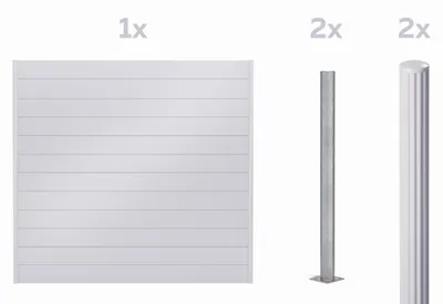 Zdjęcie produktu dla Zestaw paneli ogrodzeniowych Alberts 501037 Palitio, do przykręcania, ogrodzenie zapewniające prywatność w kolorze białego aluminium RAL 9006, długość ogrodzenia 8 m, wysokość ogrodzenia 1,8 m, do profili o wysokości 150 mm