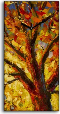Produktbild von Küchenuhr Bürouhr Leinwand Uhr Kunstdruck 30x60 Landschaft Herbst Baum Kunst - schwarze Hände