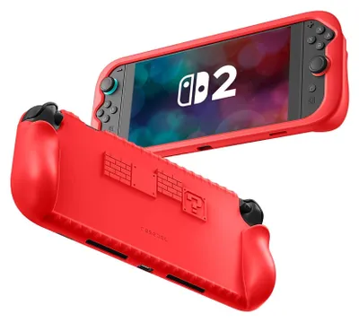 Image de Housse FINTIE pour Nintendo Switch 2 (2025) avec compartiments pour cartes à jouer - Silicone souple [antidérapant] Housse de protection antichoc, poignée ergonomique pour console Switch 2 7.9 pouces,Rouge