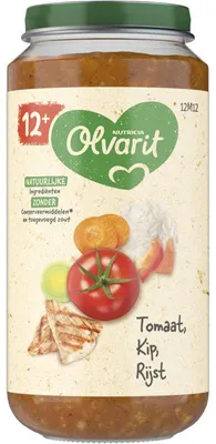 Obrázek produktu pro Olvarit Tomaat Kip Rijst Baby Puree 250 g – výživné jídlo od 12 měsíců