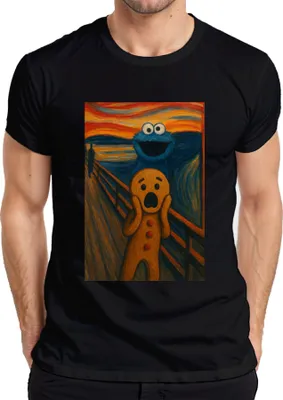 Zdjęcie produktu dla Cookie Monster The Scream Gingerbread Man Painting Carnival Śmieszna koszulka męska, Czarny, XXL