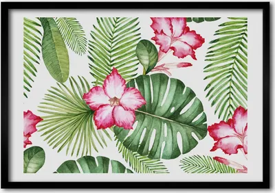 Produktbild von Bild - Bilderrahmen - 100 cm x 70 cm - MDF - Rahmen - Foto - Wandkunst tropische Blumen