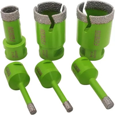 Image de Jeu de tranches de carottage diamanté, 6 pièces, de 6/8/20/35/40 mm, brasées à l'état solide, pour carrelage et pierre, filetage M14