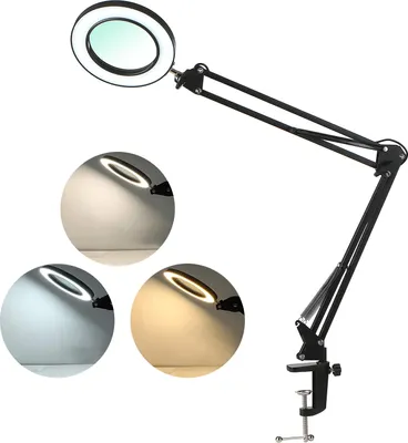 Produktbild von Tomshine Flexible Klemm-Tischlampe mit 8-facher Lupe Schwenkarm Dimmbare LED-Tischleuchte 3 Farbmodi & 10 Helligkeitsstufen Lesen Arbeiten
