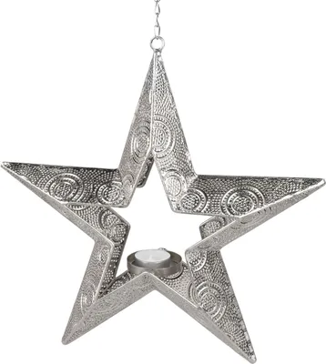 Produktbild von Formano Hänger Stern Silber 29 cm Metall Teelichthalter - Weihnachtsdeko Hängend