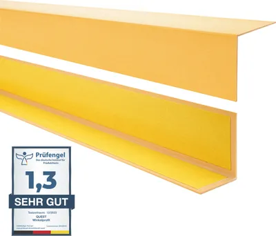Obrázek produktu pro QUEST Rohová lišta PVC 25x25mm, 2m, Samolepicí, tvrdý ochranný roh na zeď, KTK, L profil, zlato