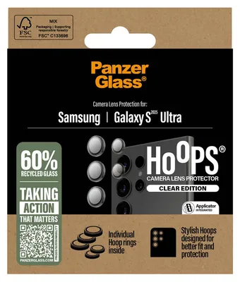 Produktbild von PanzerGlass ® Hoops® Kameraschutz Transparent Samsung Galaxy S25 Ultra, Samsung, Samsung - Galaxy S25 Ultra, Trockene Anwendung, Kratzresistent, Schockresistent, Transparent, 1 Stück(e)
