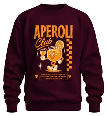 Obrázok produktu pre APEROLI Club – Perfektný Spritz, letný koktail, aperitív. Mikina s kapucňou, burgundská farba, veľkosť M