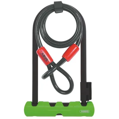 Zdjęcie produktu dla ABUS U-lock Ultra 410 + uchwyt SH34 + linka zabezpieczająca Cobra 10/120 - Zapięcie rowerowe z okrągłą szeklą - Poziom bezpieczeństwa ABUS 8 - Wysokość szekli 230 mm