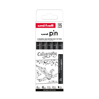 Zdjęcie produktu dla uni-ball PIN/5 PF ASP015 uni-ball Fineliner PIN PF "Kaligrafia", zestaw 5 szt