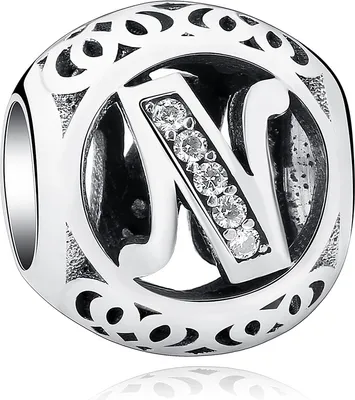 Produktbild von PANDACHARMS Kugel Buchstabe N Charm , 925er Sterling Silber, passt zu Pandora