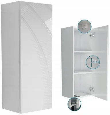 Zdjęcie produktu dla wisząca szafka łazienkowa biała 30cm do łazienki 30x80 + połysk