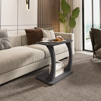 Produktbild von Beistelltisch 'Stattela' Sofatisch C-förmig 59 x 35 x 56 cm mit 4 Rollen Grau