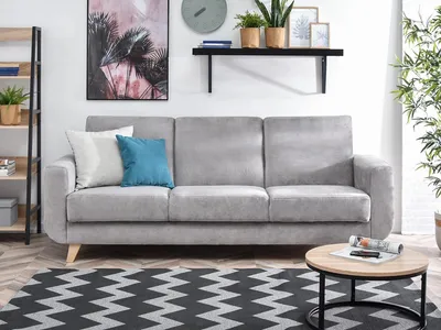 Zdjęcie produktu dla Sofa rozkładana HOLMARA - szary / buk