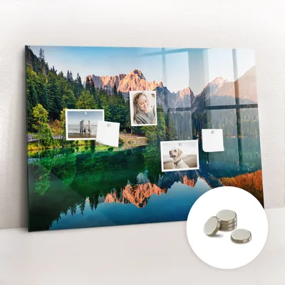 Obrázek produktu pro Magnetická Tabule na Zeď Skleněná - Memo Board Kleněnou Přední Stranou - 5 magnetů v balení - 100x70 cm - Jezerní krajina
