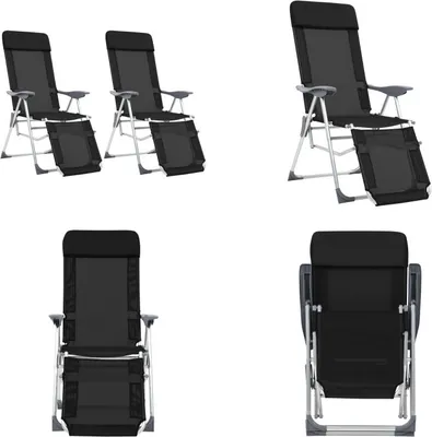 Produktbild von vidaXL Klappbare Liegestühle mit Fußteil 2 Stk. Schwarz Textilene - Campingstuhl - Campingstühle - Liegestuhl - Liegestühle