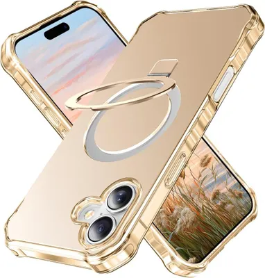 Produktbild von iPhone 16 Hülle - Coverup ShockProof TPU Back Cover mit MagSafe Compatible Ring Kickstand - Gold