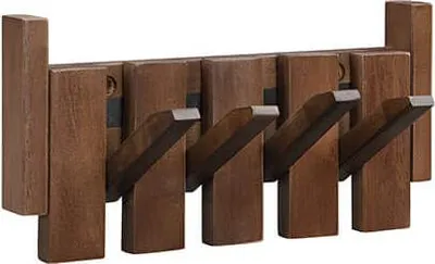 Produktbild von HOME DELUXE Garderobenleiste PORTE - 32 x 3,5 x 15 cm, Nussbraun | Aus Kautschukbaum | Hakenpaneel, Wandgarderobe, Kleiderhaken