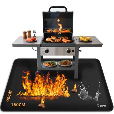 Image de Tapis de barbecue ignifuge, 180x90 cm - Protection du sol résistante à la chaleur