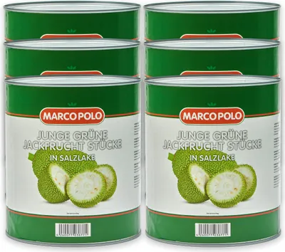 Produktbild von Food-United junge JACKFRUIT grüne JAKOBSFRUCHT 6x1,53 KG ATG Konserve Dose in Stücken & eingelegt in Salzlake - von MARCO-POLO Obstkonserven-Fruchtkonserven - als Fleischersatz oder Gemüsefleisch bei pulled-jackfruit & Curry Gulasch Schmorfleisch v