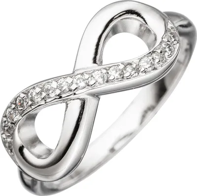 Produktbild von Ring Damenring Unendlichkeit 925 Sterling Silber rhodiniert mit Zirkonia weiß Innenumfang 54mm  Ø17.2mm