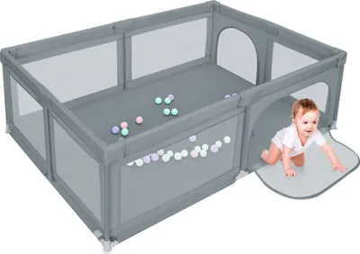Produktbild von Baby Laufstall Faltbar Laufgitter mit 50 Bällen Krabbelgitter für Baby & Kleinkinder 205x147x66cm Dunkelblau