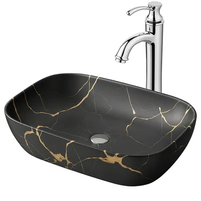 Zdjęcie produktu dla Umywalka Nablatowa Czarny Marmur I Owalna Ceramiczna Mat 46,5X33 Cm