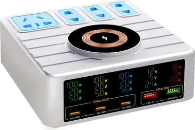 Zdjęcie produktu dla Stacja ładująca 10 w 1 do wielu urządzeń, 140 W, 5 portów, ładowarki GaN, blok, ładowarki bezprzewodowe, gniazdo do szybkiego ładowania na biurko