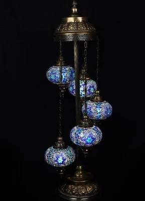 Immagine prodotto di Lampada da terra turca - Lampada orientale - Blu - 5 sfere di vetro mosaico - Realizzata a mano - Altezza 120 cm