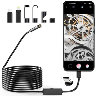 Image de Caméra d'inspection avec flexible, endoscope 1920P, câble de 5 mètres, 8 LED
