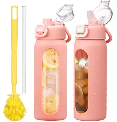 Produktbild von Solidchoice – Trinkflasche aus Glas mit Strohhalm und Silikonhülle
