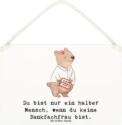 Produktbild von Mr. & Mrs. Panda Schild Bankfachfrau Herz DIN A6 - Weiß - Geschenk, Lustig, hängeschild, Holzschild, holzbild, Bankangestellte, Beruf, Türschild, Ausbildung, Spruch
