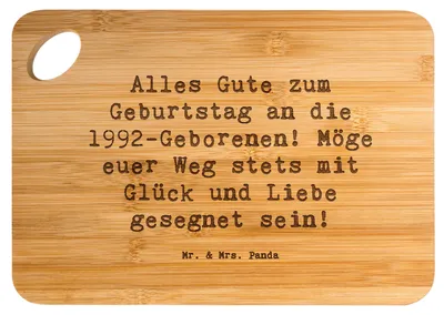 Produktbild von Mr. & Mrs. Panda Frühstücksbrettchen Spruch 1992 Geburtstag - Transparent - Geschenk, Jahrgang, Hackbrett, Happy Birthday, Geburtstagsgruß, Holzbrett, liebevoller, Alter