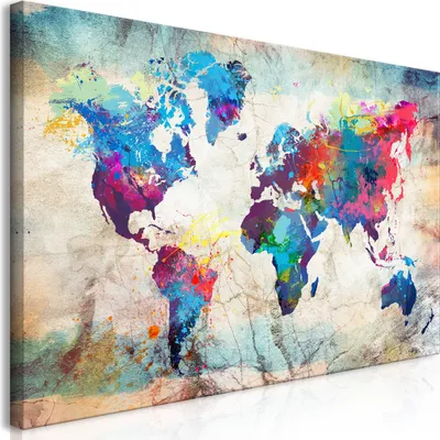 Produktbild von Wandbild Mega XXXL Weltkarte 250x125 cm Einteiliger XXL-Format Kunstdruck zur Selbstmontage Leinwandbilder moderne Bilder DIY Wanddekoration Wohnung Deko bunt k-A-0178-ak-e