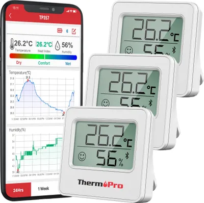 Image de ThermoPro TP357 Lot de 3 hygromètres Bluetooth d'intérieur 3 Thermomètres d'intérieur numériques 80 m Trendig