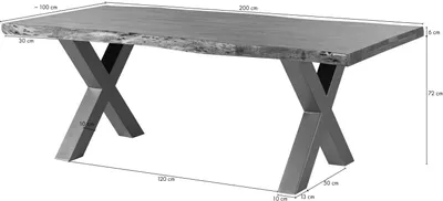 Image de MASSIVMOEBEL24 | Table à manger 200x100 en bois d'acacia gris taupe mat pieds en X gris FREEFORM 5