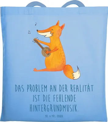 Produktbild von Mr. & Mrs. Panda Jutebeutel Fuchs Gitarre - Sky Blue - Geschenk, Optimistisch, Singen, Sänger, Musik, Sängerin, Einkaufstüte, Schultasche, Einkaufstasche, Laptoptasche