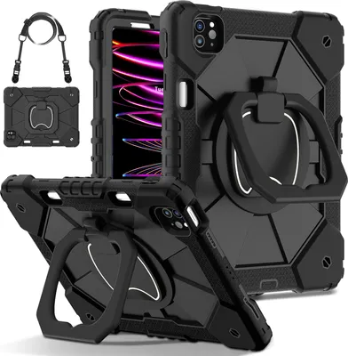 Image de Etui pour iPad Air 5 /Air 4 /iPad Pro 11 2022/2021/2020/2018, iPad 10.9" Air 5th/4th Gen, étui de protection durable et portable avec support, dragonne et bandoulière noir