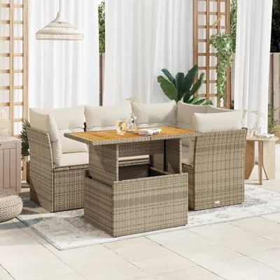 Immagine prodotto di Set di divani da giardino 5 pezzi con cuscini Beige poly rattan - Mobili da balcone 3326921