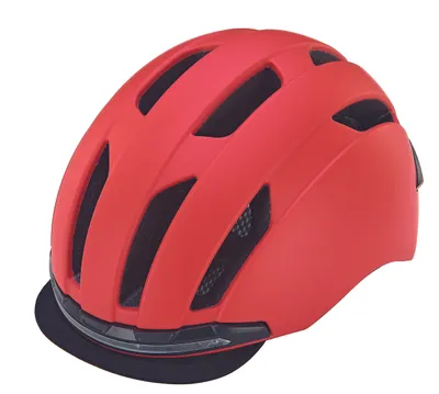 Produktbild von Prophete Fahrradhelm, Radhelm für Damen und Herren, Cityfahrrad- Helm EKO Urban, Inmold 360° Sichtbarkeit, LED-Licht vorne/hinten per USB aufladbar, Visier aus Stoff, Farbe rot, Größe 58-61 cm