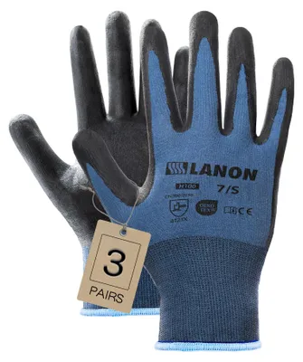 Productafbeelding van LANON 3 paar nitrilwerkhandschoenen, mechaniekershandschoenen voor dames en heren, antislip, huidvriendelijk, ademend, maat L/9