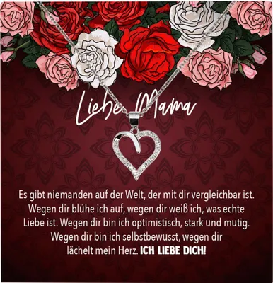 Produktbild von 22Feels Echt Silber Halskette - Liebe Mama Geschenk Geburtstag Muttertag Mutter Schmuck Set für Frauen - Herz Anhänger, Karte
